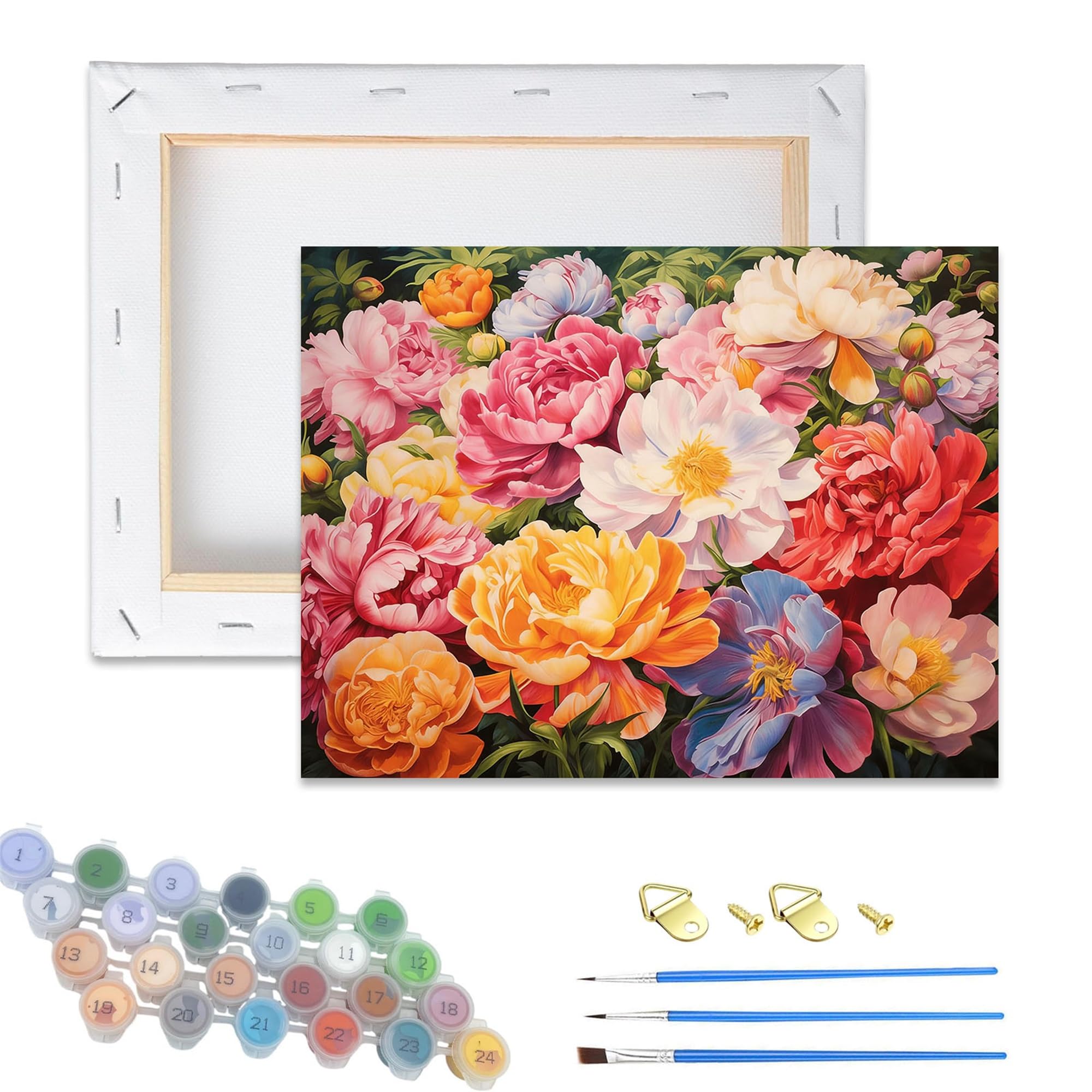 DSFEFV Wooden Framed Paint by Numbers Kits for Adults,DIY Painting Kit on Canvas, Color by Numbers Acrylic,Adult Paint by Number for Wall Decor and Gifts (Peony)