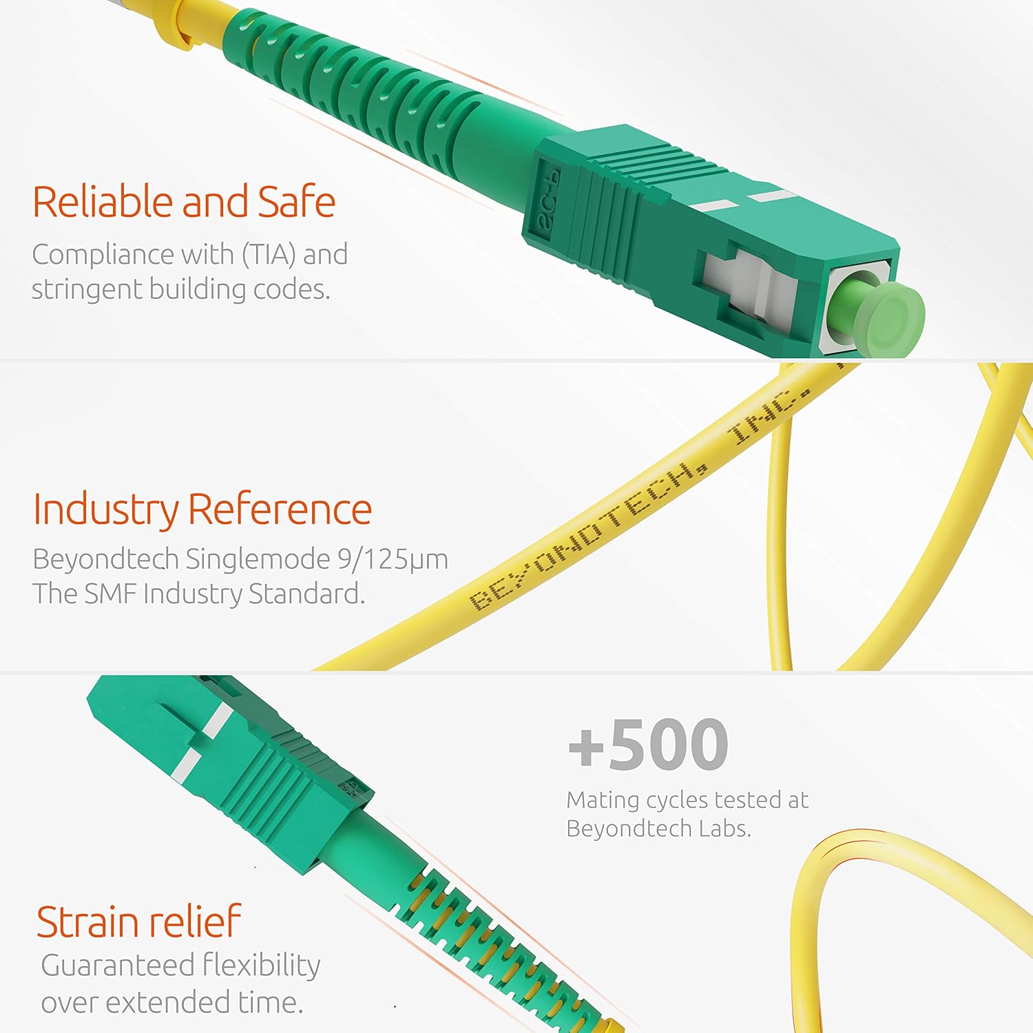 BEYONDTECH SC/APC to SC/APC Fiber Patch Cable Single Mode Simplex, 10m (32.8ft), 9/125um OS1 / 3.0mm LSZH (1 Pack) - Image 4