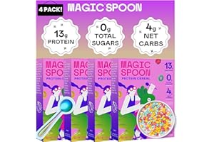 Magic Spoon High Protein Cereal with Exclusive Spoon - Sugar Free Snacks & Breakfast Food - Grain & Gluten Free Cereal - Healthy Snacks - Low Carb & Keto Friendly - 4 Pack, Fruity