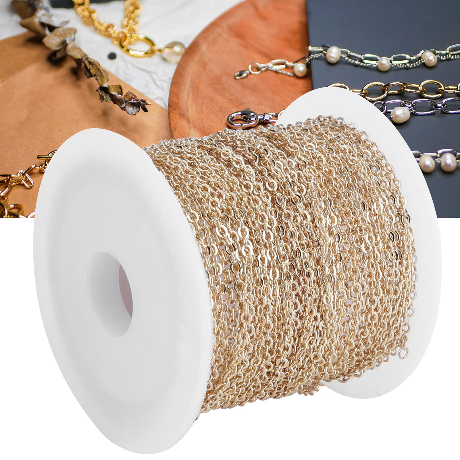 32.8 Feet Gold Cable & Link Chain for Necklace Bracelet Extender - DIY Unfinished Jewellery Making Chain