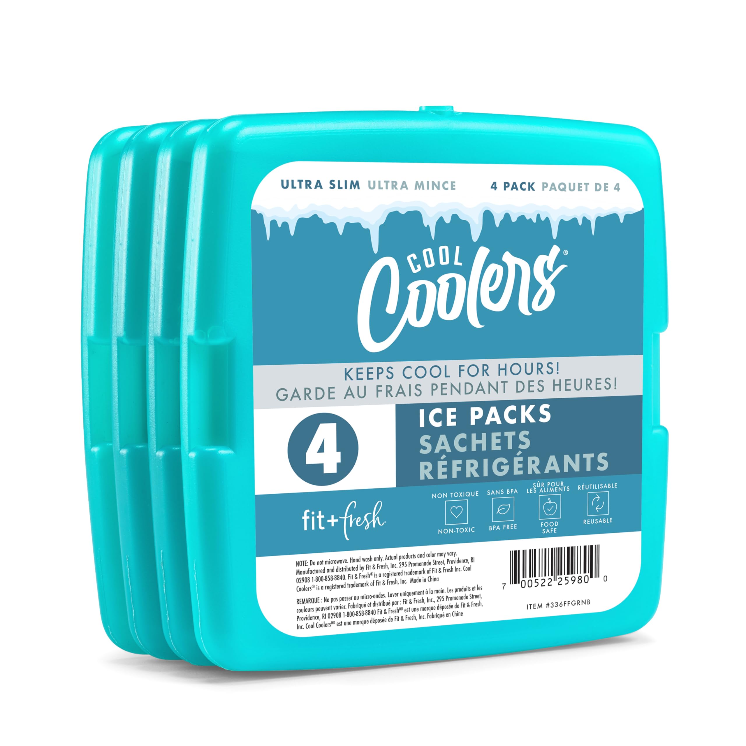 Photo 1 of Cool Coolers by Fit & Fresh 4 Pack Slim Ice Packs, Quick Freeze Space Saving Reusable Ice Packs for Lunch Boxes or Coolers, Green