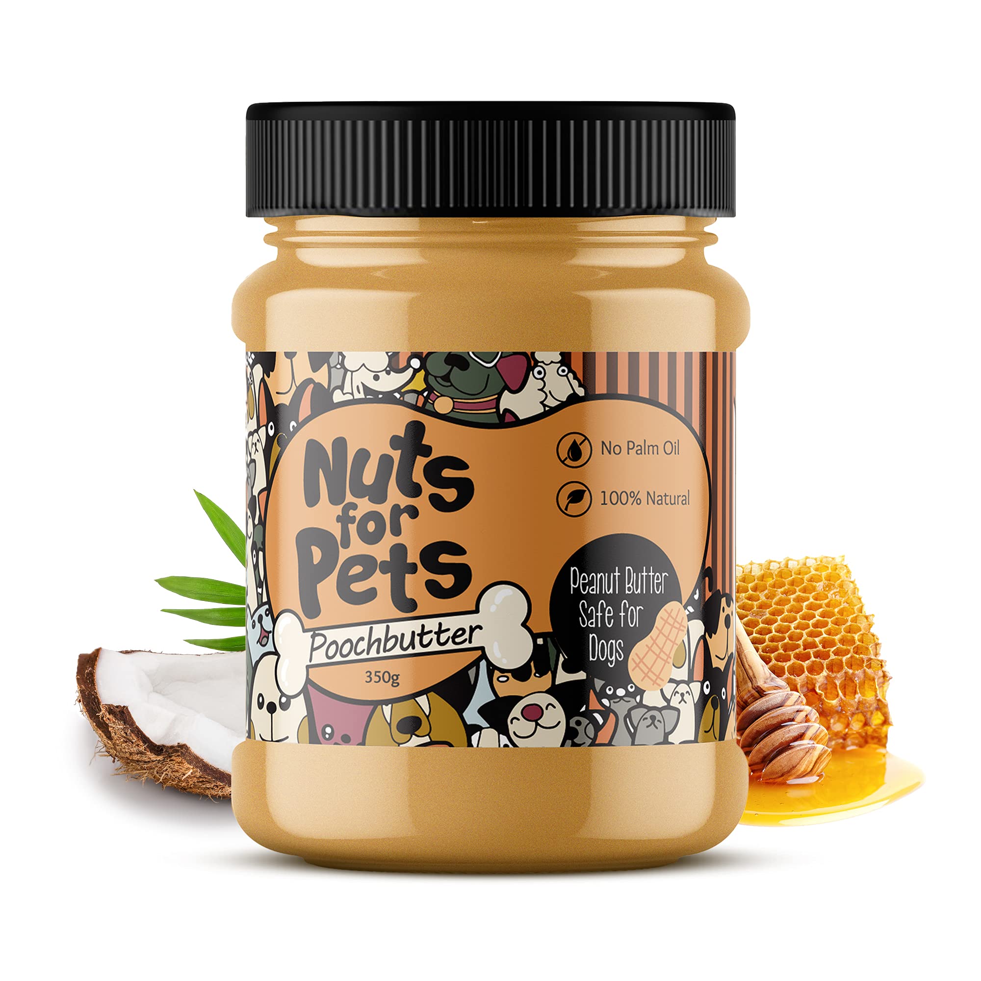 Nuts for Pets - Poochbutter All-Natural Peanut Butter, Xylitol-free Dog Peanut Butter with Honey, No Salt, Sugar and Palm Oil, 350 grams