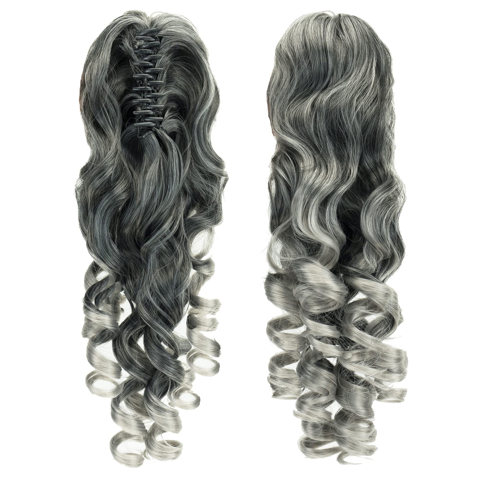IMISSU Long Curly Claw Ponytail Clip On Hair Extension Pony Tail Hair Piece (Black Ombre Gray 1T0906)
