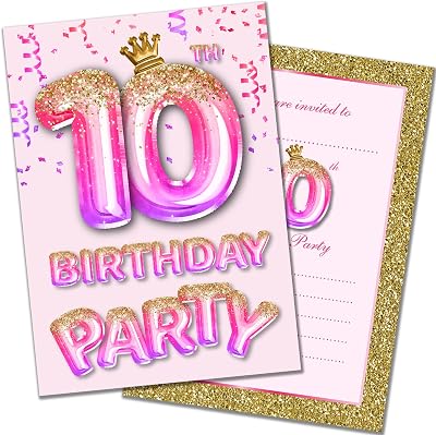 Olivia Samuel 20 Pack 10th Birthday Invitations Pink Gold Glitter Ready to