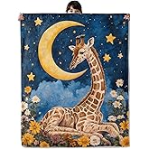 onlcuk Flower Giraffe Blanket, Cozy Flannel Cute Animal and Floral Moon Blankets, All Season Soft Throw for Travel Home Decor, Lightweight Sofa Bed Throws, Gifts for Women Girls Boys Kids, 50"×60"