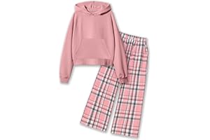kadoubiyoo Girls Clothes Long Sleeve Hoodie Sweatshirt and Plaid Wide-leg Pants 2PCS Girl Fall Outfits Size 6-16