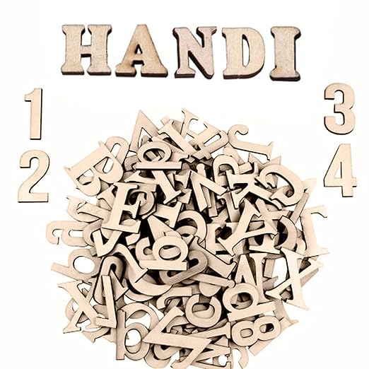 Holzbuchstaben und Holznummern (124 Stück) - Satz von (A-Z) Großbuchstaben und Kleinbuchstaben (je 52) mit 20 Holznummern (0-