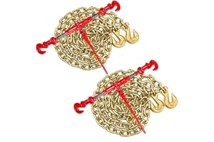 COZONY Chains and Binders Kit 3/8-1/2in, G70 Chain Ratchet Load Binders Set of 2, 2 Binders and 2×10FT Chains for Truck, Tie Down, Hauling, Towing