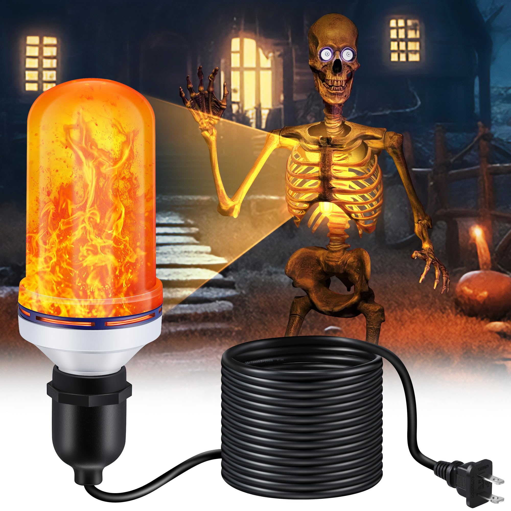 Photo 1 of Treela LED Halloween Skeleton Lighting Kit, E26 Base Flame Light for Halloween Giant Skeleton, Skeleton Chest Light Kit with Up Down Effect, Scary Skeleton Lighting Kit for Halloween Decor (Orange)