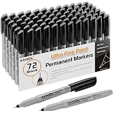 Ezzgol Permanent markers Bulk, 72 Pack, Black, Fine Point | Ultra Fine, Ultra, Works on Plastic, Wood, Stone, Metal and Glass for Doodling, Marking