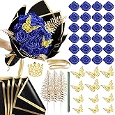 SEMONONIA Artificial Glitter Roses Bouquet - 24 Pack DIY Glitter Eternal Bouquet Fake Shiny Flowers with Stems for Crafts Wedding Anniversary Birthday Valentine's Day Blue