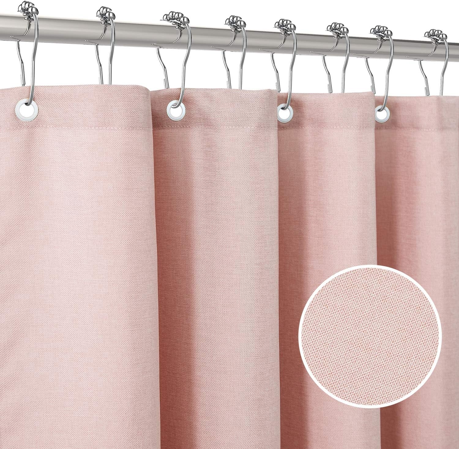 Shower Curtain for Bathroom with Metal Hooks Linen Fabric Shower Curtain Heavy Duty Bath Curtain for Wet Room Bathtub Shower Stall Hotel Quality