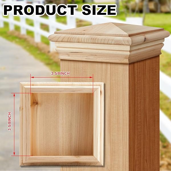 GEETERY 8 PCS 4 X 4 WOOD NEWEL POST CAP FENCE POST CAP FOR FENCE TOPPER TOP RESISTANT DECKING CAPS FOR OUTDOOR FENCES, MAILBOXES AND DECKS (CEDAR WOOD)