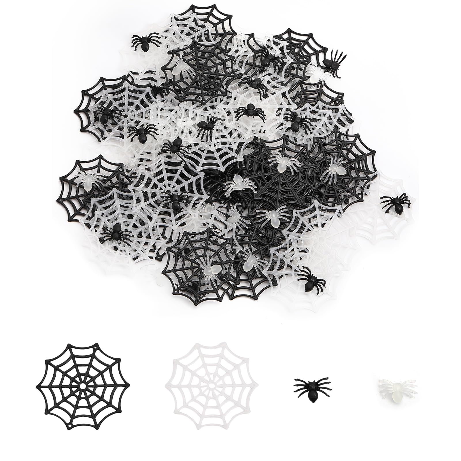 CHGCRAFT 120Pcs 4Styles Halloween Spider and Spider Web Plastic Coasters for Party Festival Decoration, Mixed Color