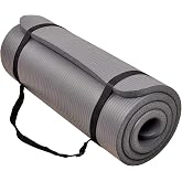 BalanceFrom All Purpose 1-Inch Extra Thick High Density Anti-Tear Exercise Yoga Mat with Carrying Strap, Multiple Colors