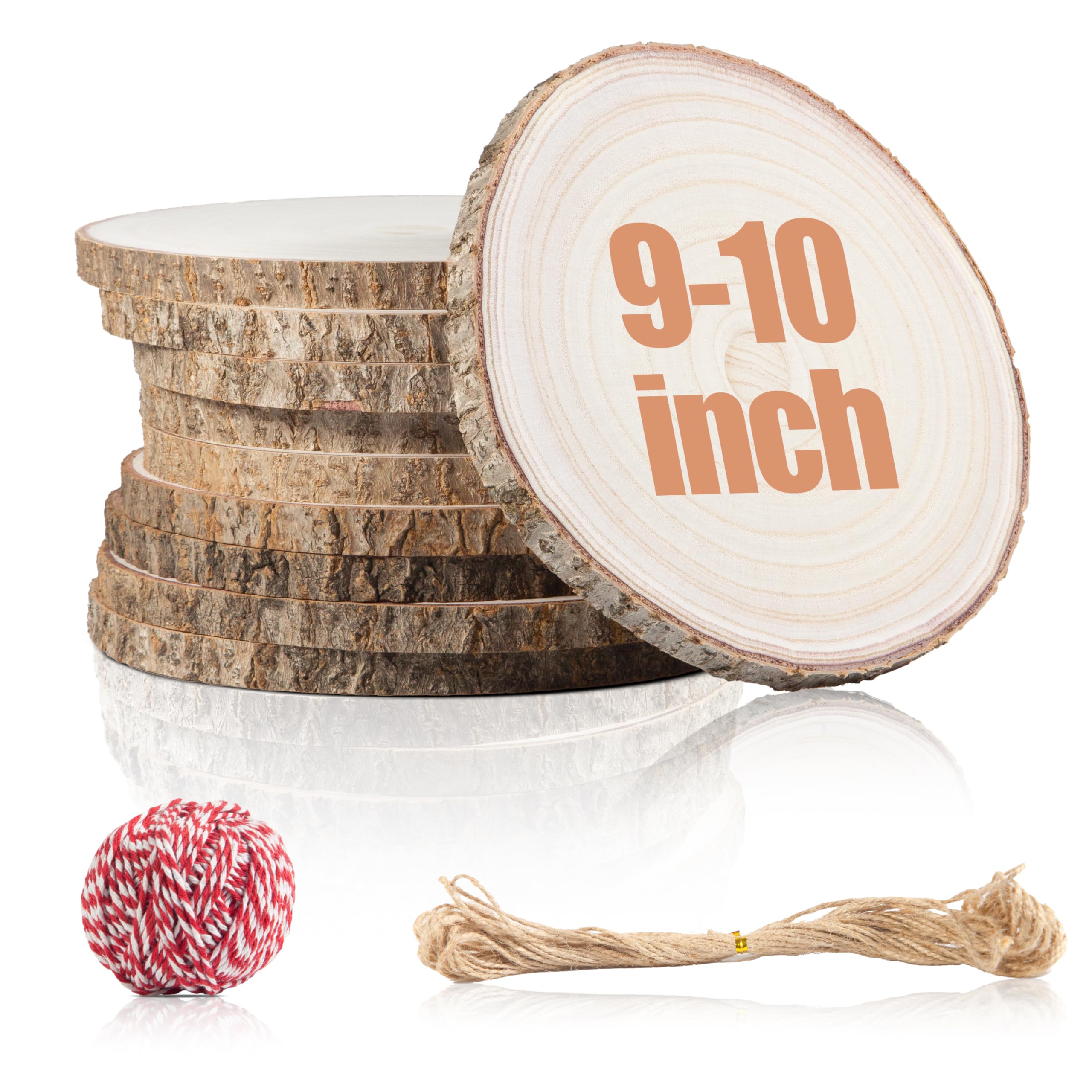 Photo 1 of 10 Pcs Natural Paulownia Wood Slices 9-10 Inches, Unfinished Wooden Rounds for Table Centerpieces, DIY Crafts & Wedding Decor
