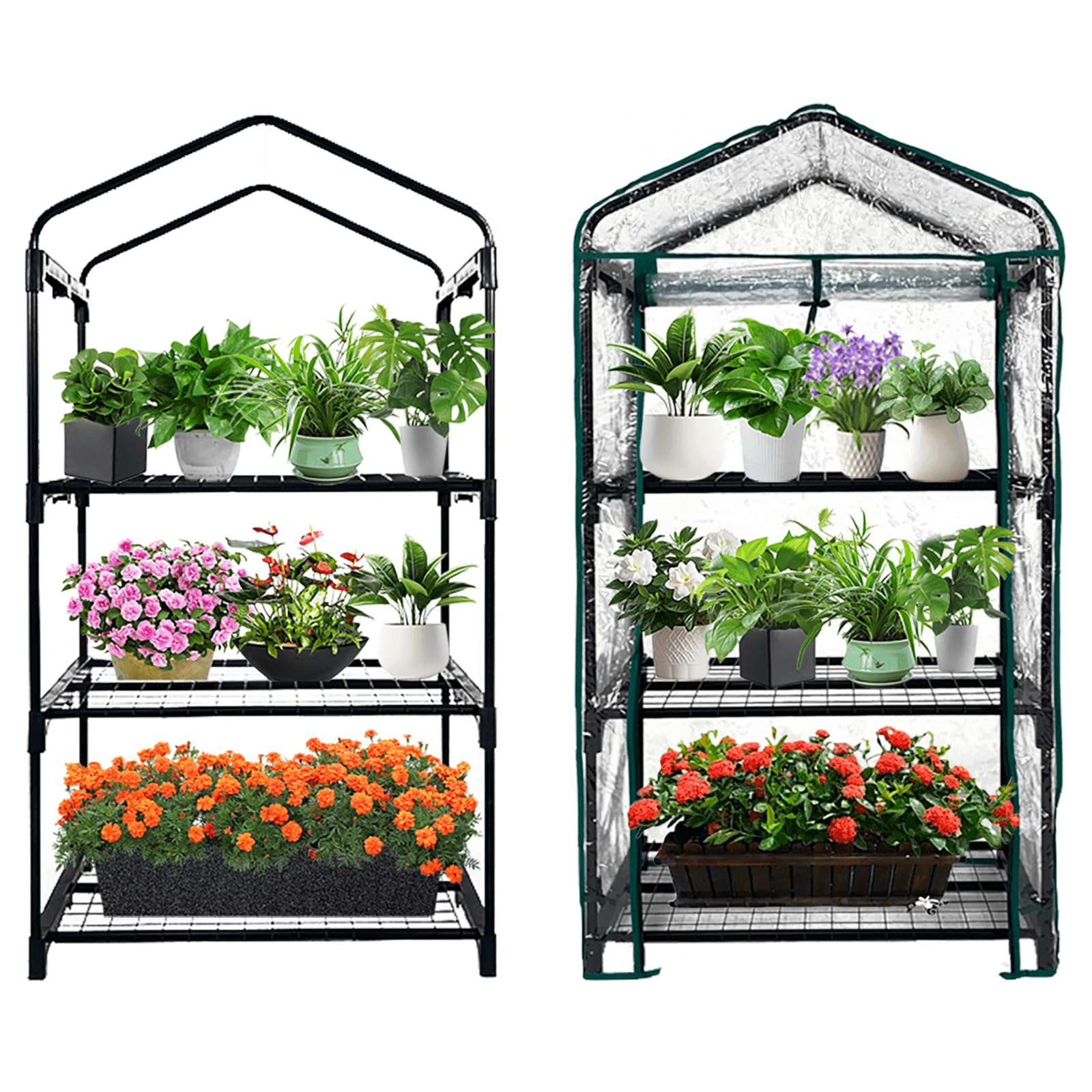 Photo 1 of GreenGiggle 3 Tier Mini Indoor Outdoor Greenhouse,27"x19"x49" GreenHouses with Clear PVC Cover and Roll-Up Zipper Door,Plastic Green House for Indoors Grow Tent&Garden greenhouses for Outdoors