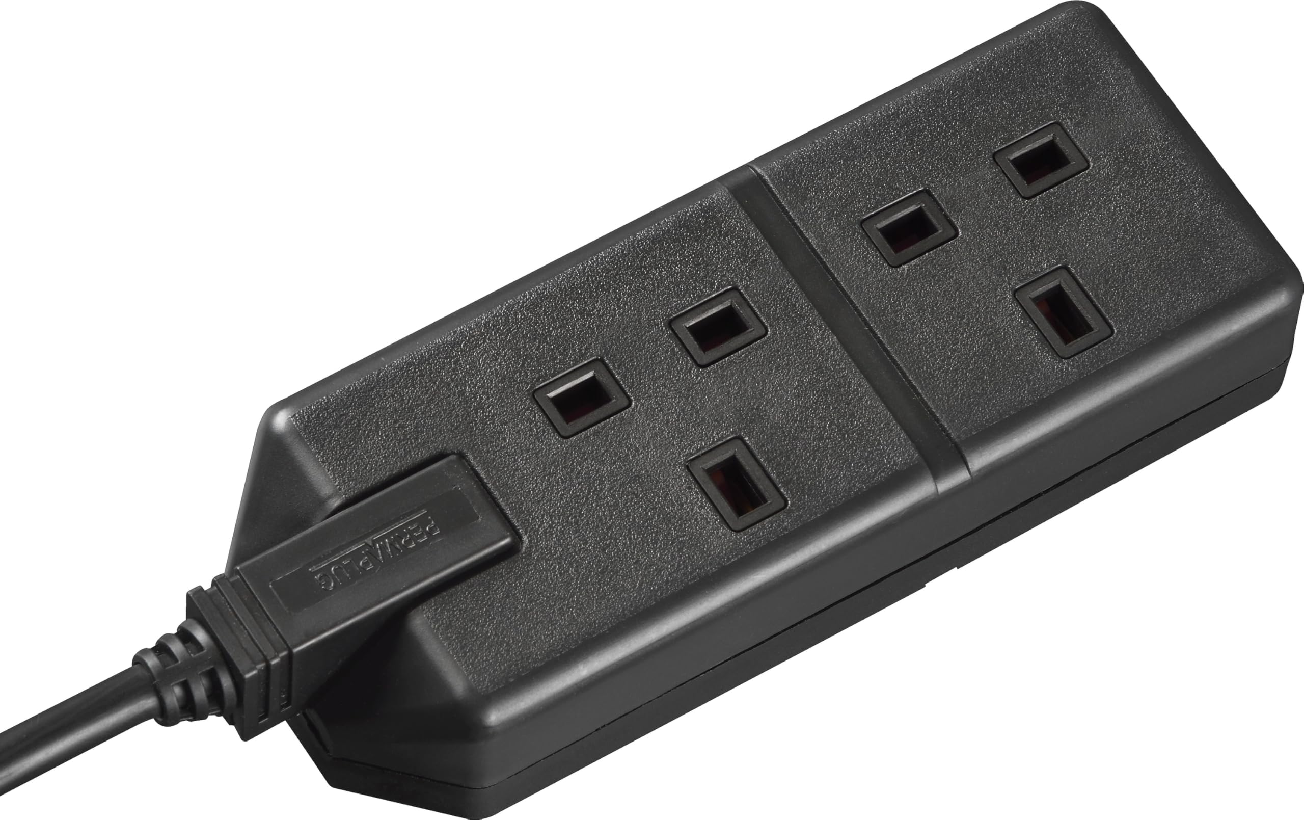 Masterplug Two Socket Double Extension Lead, 4 Metre Cable, Unswitched, Heavy Duty, Rewireable, 2-Way Plug Extension Cable, Work Power, Permaplug, Black, 13A, 2G, 4m, EXS1324B