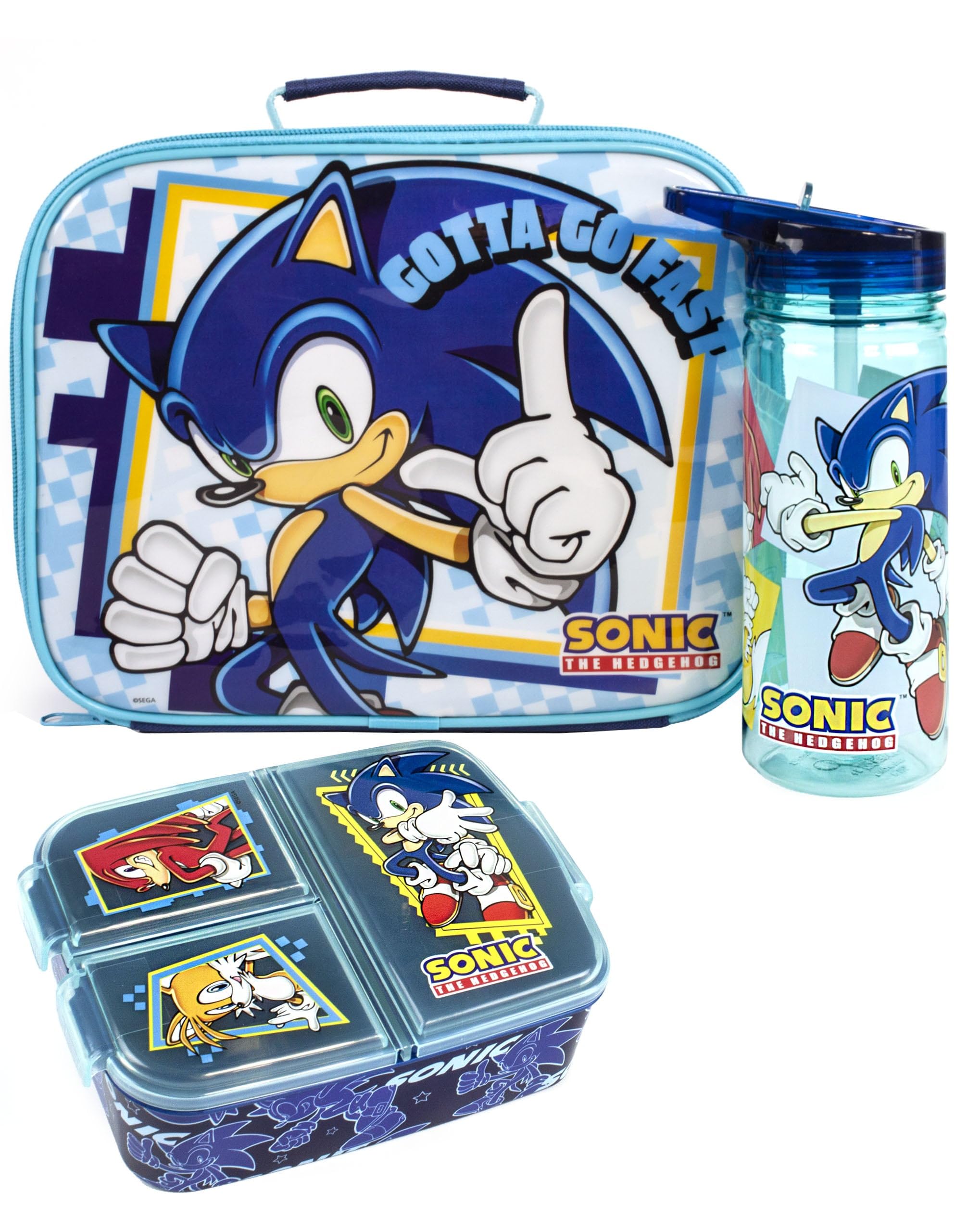 Sonic The Hedgehog Lunch Box Set for Kids | Children School Food Bag BPA Free Water Bottle 580ML & Snack Pot | Knuckles Tails Amy Rose Characters