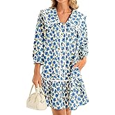 Wenrine Womens Casual Shirt Dresses 3/4 Long Sleeve Floral Button Down Flowy Babydoll Fall Mini Dress