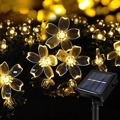 Guirlanda solar exterior, luzes solares de 11 m, flores exteriores, 60 LED, impermeável, 8 modos com memória, flores LED para jardim, terraço, varanda, festa, casamento, decoração de pátio