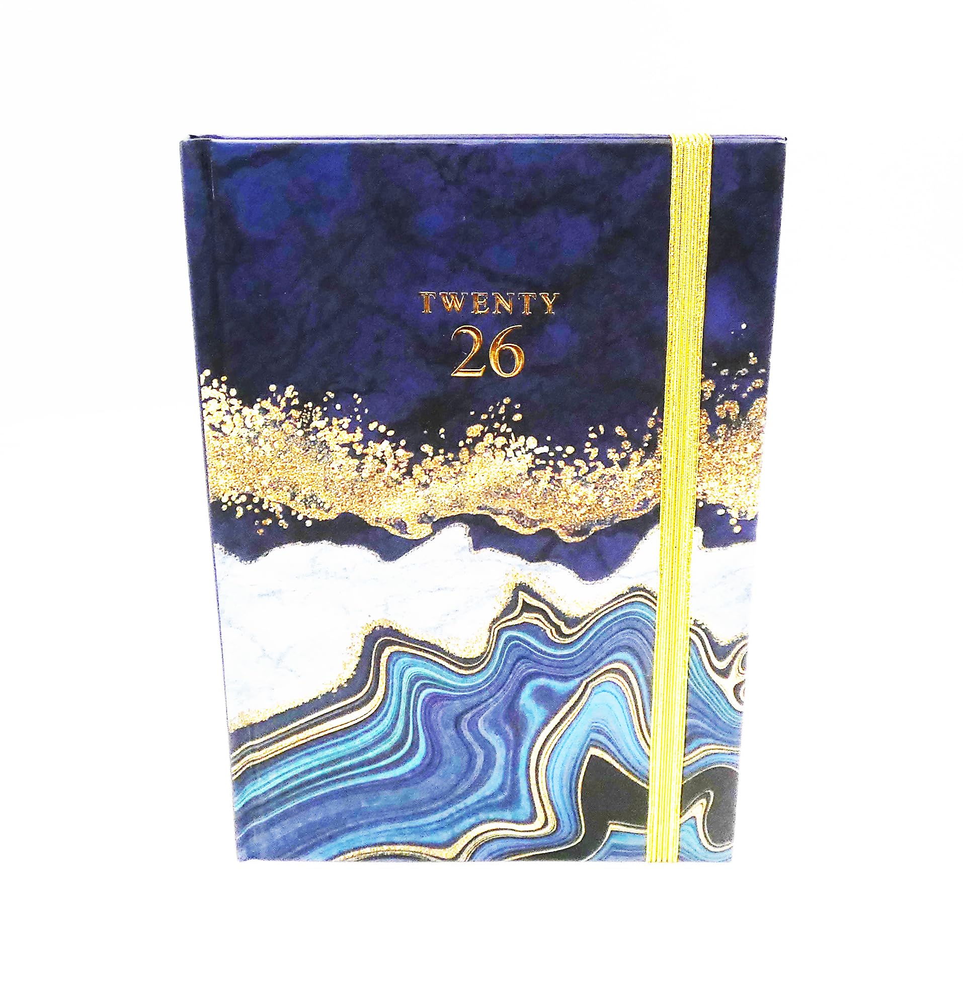 Sixstore Week to View 2026 A5 Diary Marble Colour A5 2026 WTV Year Planner Desk Hardback Casebound with Elastic Strap, Ribbon Marker