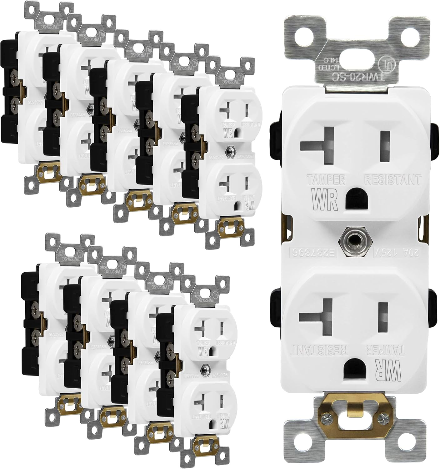 ENERLITES Duplex Receptacle, Tamper-Weather-Resistant, Commercial Grade Outlets, 20A 125V, Self-Grounding, 2-Pole, 3-Wire, 5-20R, UL Listed, 62040-TWR-W-10PCS, White (10 Pack)