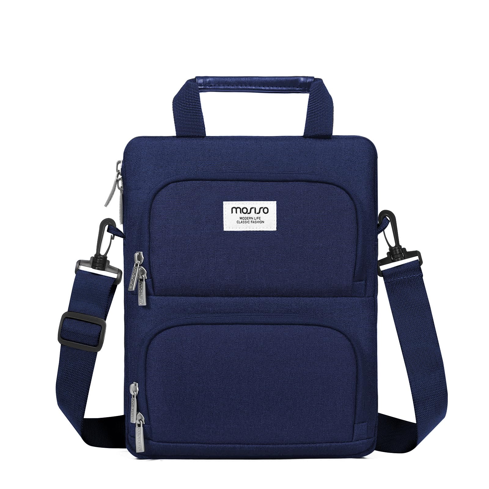 MOSISO 360 Protective Vertical Tablet Shoulder Bag Compatible with iPad Pro 12.9 inch M2 & M1 (6th/5th/4th/3rd Gen) 2022-2018,Surface Pro 12.3 inch X/7/6/5/4/3/2/1 with 2 Curved Pockets, Navy Blue