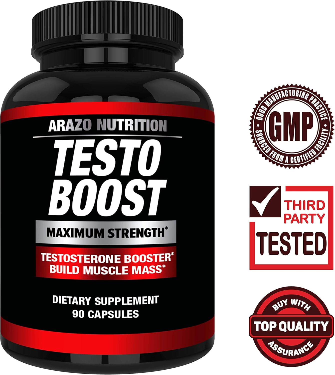 TESTOBOOST Test Booster Supplement - Potent & Natural Herbal Pills - Boost Muscle Growth - Tribulus, Horny Goat Weed, Hawthorn, Zinc, Minerals - Arazo Nutrition USA: Health & Personal Care