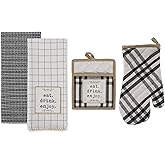 DII Home Sweet Farmhouse Kitchen Collection, Potholder/Oven Mitt/Dishtowel Set, Black, 4 Count