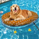 zaichare Inflatable Dog Float for Large Dogs, Foldable &amp; Puncture-Resistant Doggy Float for Pool, Portable Dog Float Bed Pet Swimming Accessory, Pet-Friendly Outdoor Fun, Orange