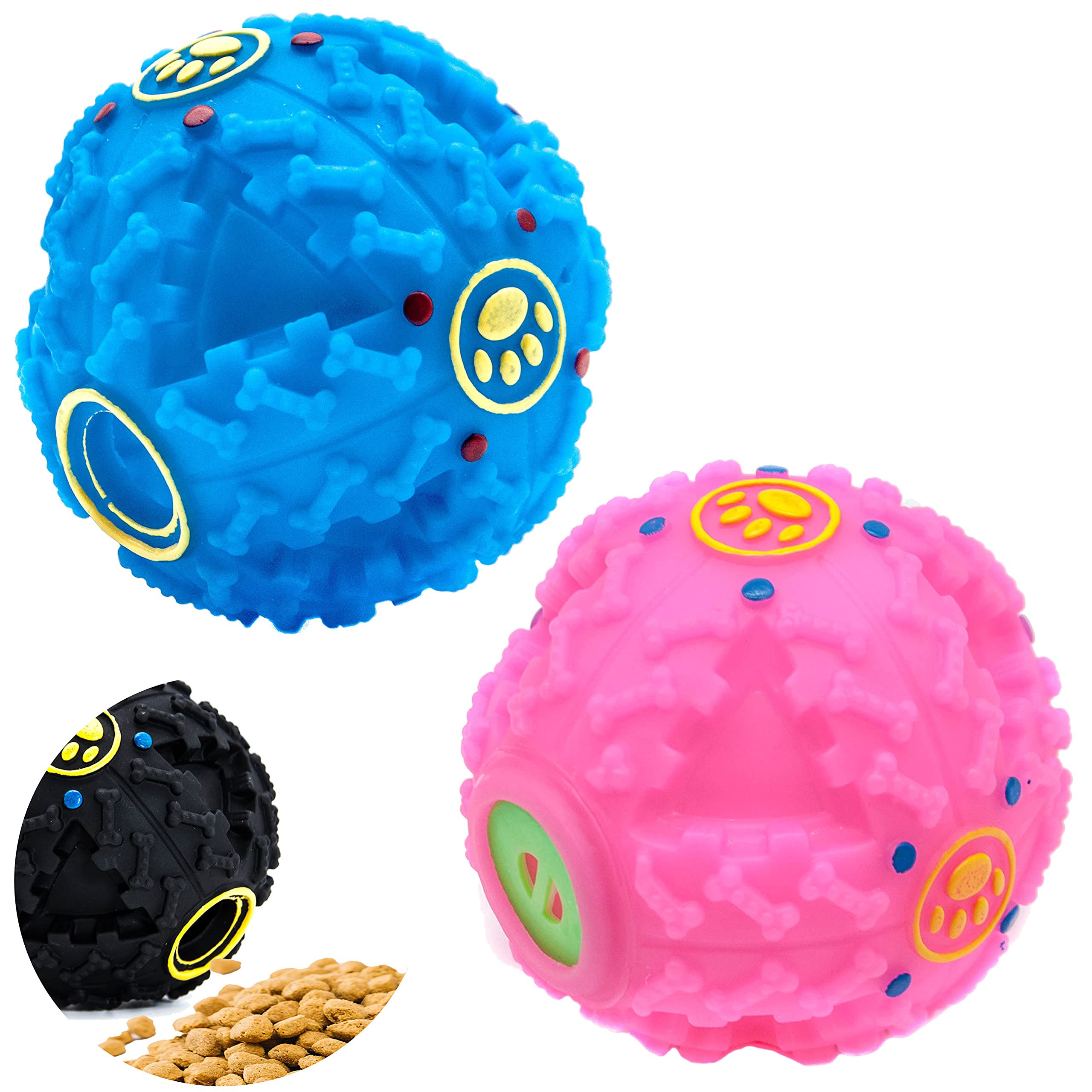 Petopedia 2x Dog Balls – 8 cm – Giggle Ball – Treat Dispensing, Interactive Toys for Boredom – Exciting Sound, Dogs Treats Toy, Teeth Cleaning, Bite Resistant, Puppy Chew (Pink+Blue)