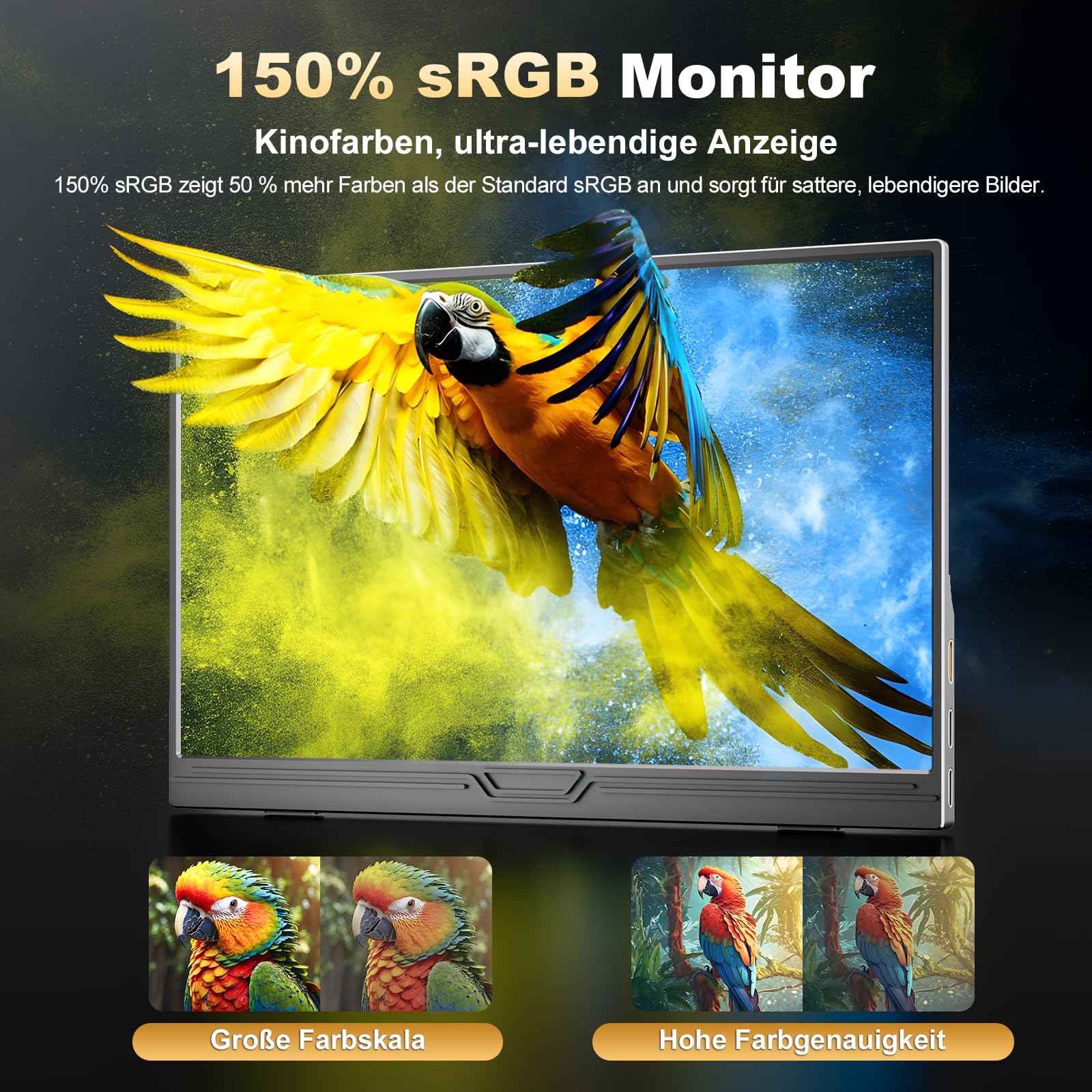 15.6 Inch Portable Monitor 2.5K - QHD 2560x1440 IPS, 500 Nits, 150% sRGB, HDR, USB-C/HDMI, Eye-friendly, Second Screen for Mac, Laptop, Mobile Phone, PC, PS5, Xbox with Smart Case