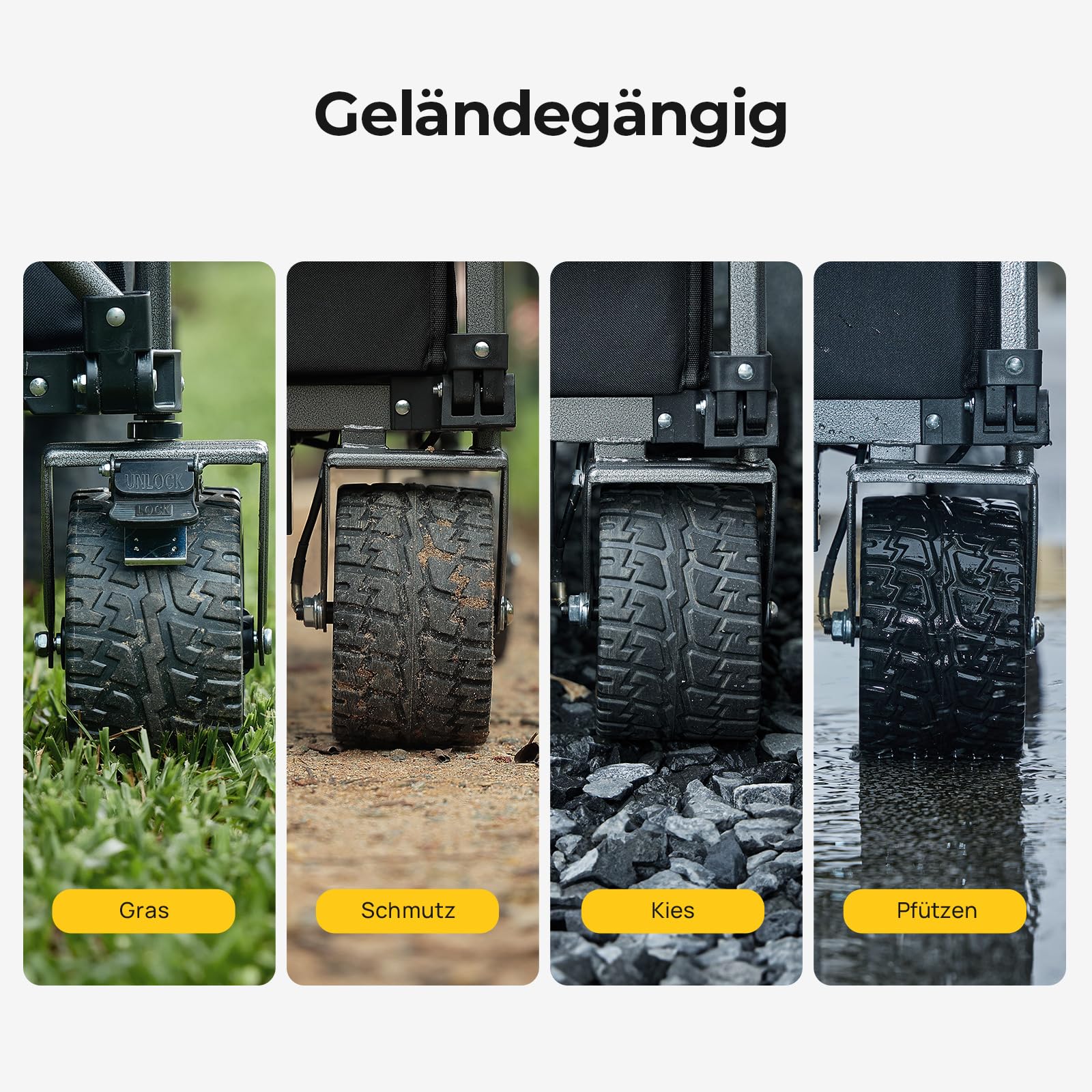 BougeRV Elektrischer Bollerwagen faltbar, 200 kg Belastbarkeit, Campingwagen mit Antrieb, 250W Doppelmotor & 250L Volumen, Offroad Elektro-Handwagen für Outdoor-Abenteuer & Garten (Ohne Ladegerät) 4
