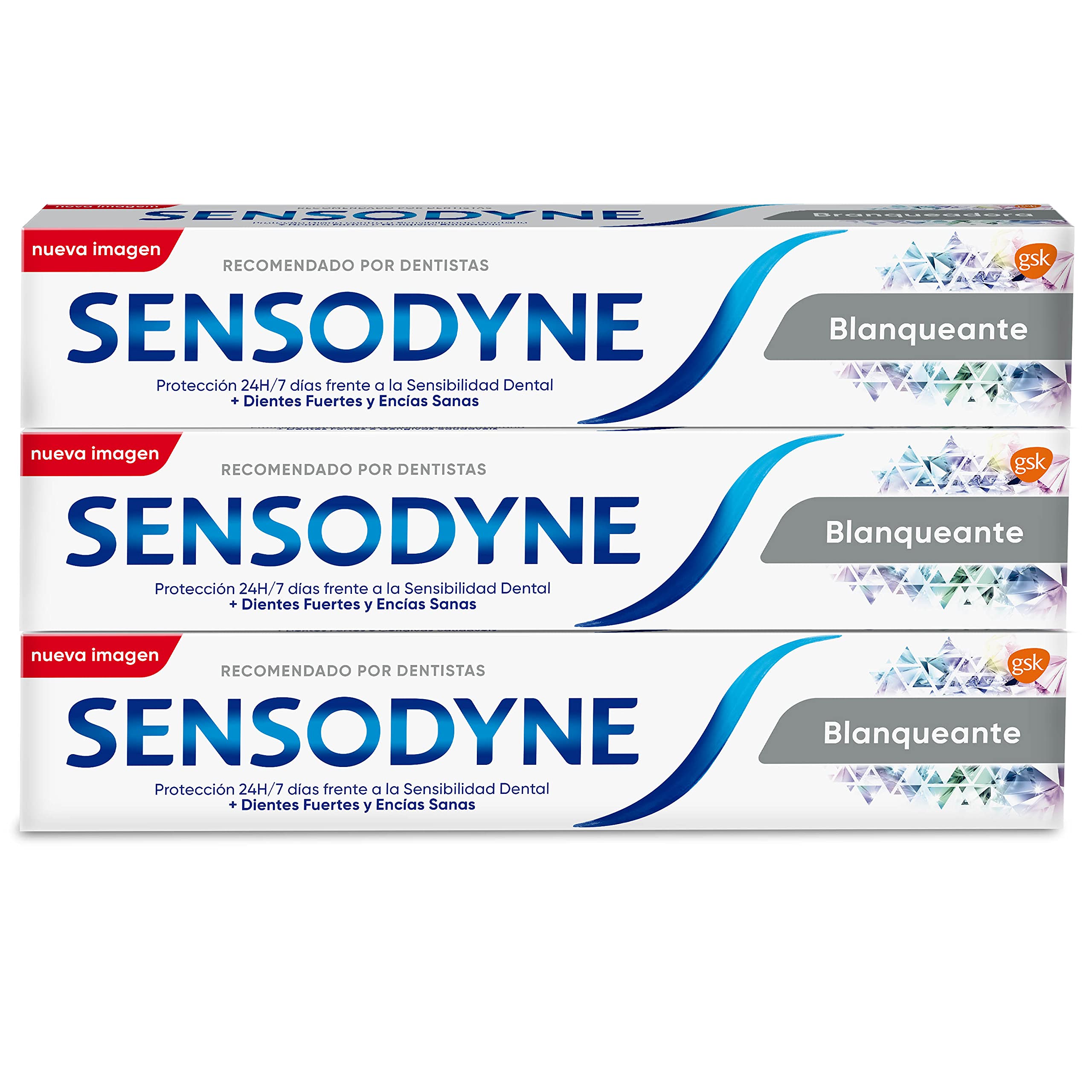 Sensodyne Whitening Toothpaste Fluorescent Whitening Toothpaste Relief for Sensitive Teeth Durable Protection from Dental Sensitivity, Pack of 3 x 75 ml