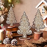Cinnvoice 3 Pcs Gingerbread Christmas Tree Decorations Village Wooden Collectible Figurines Christmas Tabletop Decoration with Base for Xmas Home Table Centerpiece Mantel Shelf Office Decor