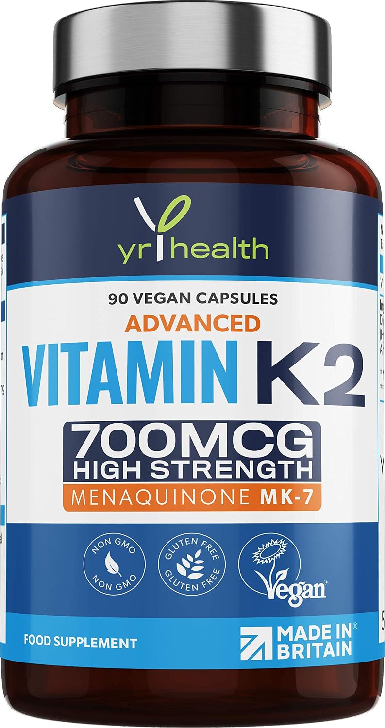 Vitamin K2 MK7 700mcg, High Strength Vitamin K2 Menaquinone, 90 Vegan Society Registered Capsules Not Tablets