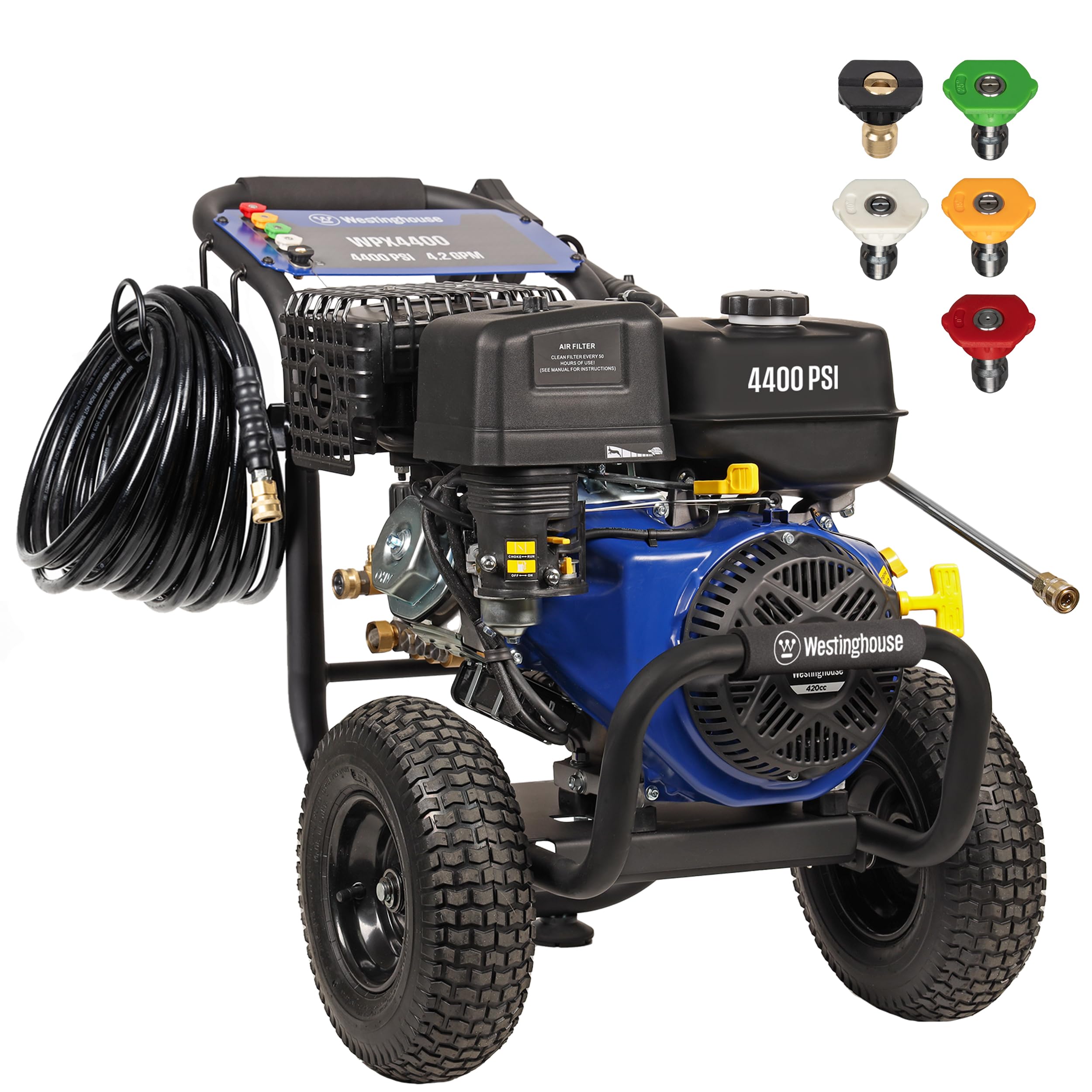 Photo 1 of Westinghouse WPX4400 Gas Pressure Washer, 4400 PSI and 4.2 Max GPM, Spray Gun and Wand, 5 Nozzle Set, for Cars/Fences/Driveways/Homes/Patios/Furniture
