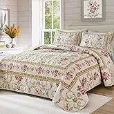 Anibedding Quilt Set Queen Size, Red Floral Pattern Quilts Bedspread,Soft Microfiber Lightweight Retro Bed Cover for All Season(Queen, 96"x90")