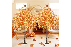 BHCLIGHT 2Pack 6FT 300LED Artificial Lighted Maple Tree, Fall Decorations for Home, Timer Function Prelit Fall Decor Maple Tree with Warm White Light for Indoor Outdoor Harvest Halloween Thanksgiving Day