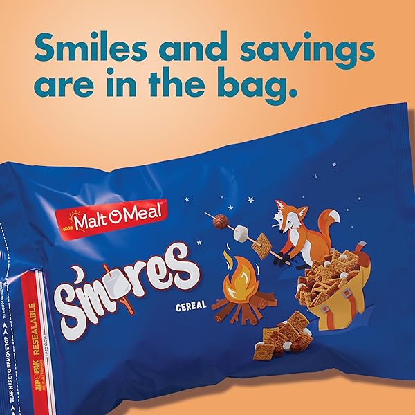 MALT-O-MEAL S’MORES BREAKFAST CEREAL, CHOCOLATEY PUFFS AND MARSHMALLOW BITS, LARGE CEREAL FOR FAMILY, 30 OZ RESEALABLE BAG