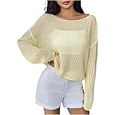 SHENHE Women's Hollow Out Off Shoulder Sheer Sweater Lightweight Loose Knit Top Pullover
