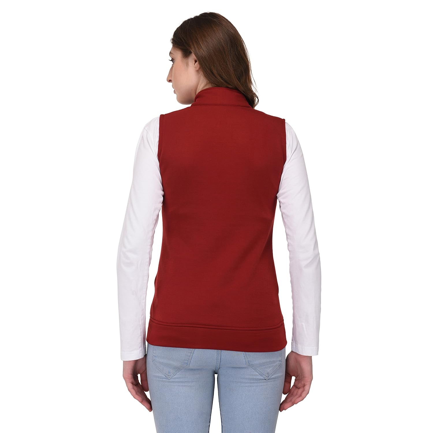 darzi women's sleeveless solid casual maroon jacket (darzi-185)
