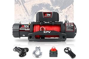 XPV AUTO Winch 10000 lb. Electric Winch Truck Winch Waterproof IP67 Electric Winch Synthetic Rope Kit with 2 Wireless Handheld Remotes and Wired Handle for 4WD 4x4 Off Road Vehicle Boat Truck