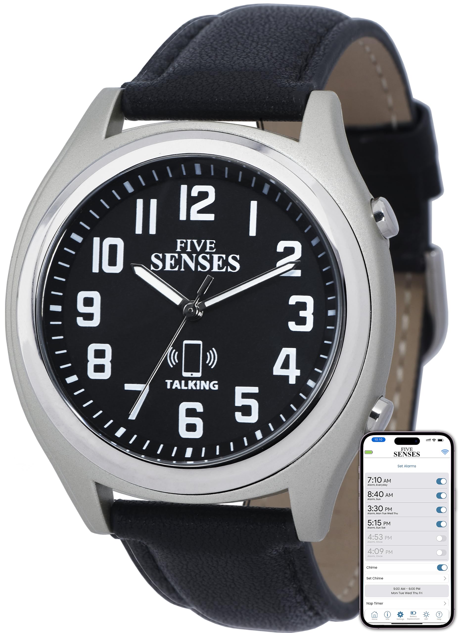 FIVE SENSES Smart Atomic Talking Watch with Voice Reminders and App Control for Seniors and Visually Impaired - A Great Gift for Blind Men and Women, Talking Watches for The Blind