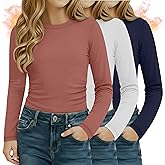 LessonZoo 3 Pack Girls Thermal Shirts Fleece Side Ruched Crewneck Slim Fit Top Long Sleeve Casual Base Layer Tees for Kids
