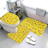 Jbofyee Cute Rubber Ducks 3 Piece Bathroom Rugs Set, Bath Mat + Contour Mat + Toilet Seat Cover, Non-Slip Soft Microfiber Yellow Cartoon Ducky Bathmat for Tub Shower Room Decor, Machine Washable