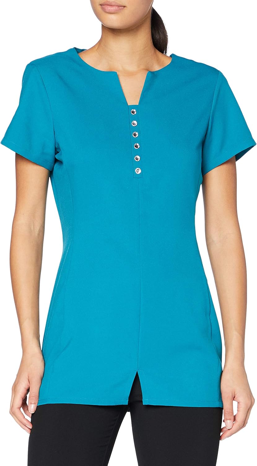 Workwear World WW185 Ladies Crystal Cascade Feature Neck Beauty Salon Spa Therapist Work Wear Tunic (10, Lagoon)