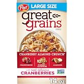Great Grains Cranberry Almond Crunch Breakfast Cereal, 14 oz Box | Crunchy Granola Clusters Paired with Dried Fruit, Sliced Almonds, Whole Grains, and a Good Source of Fiber