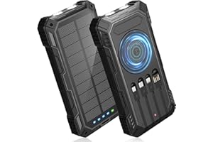 BLASOUL Solar Charger 49800mAh Power Bank - Wireless Portable Phone Charger with 4 Built-in Cable,22.5W Fast Charging Battery Pack USB C in/Output for All Cell Phone iPhone,Galaxy,Android,Etc(Black)